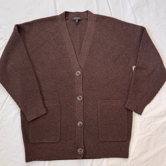 rag & bone Sweaters - Rag & Bone chocolate Brown Wool Oversized Cardigan with patch pockets Size XS